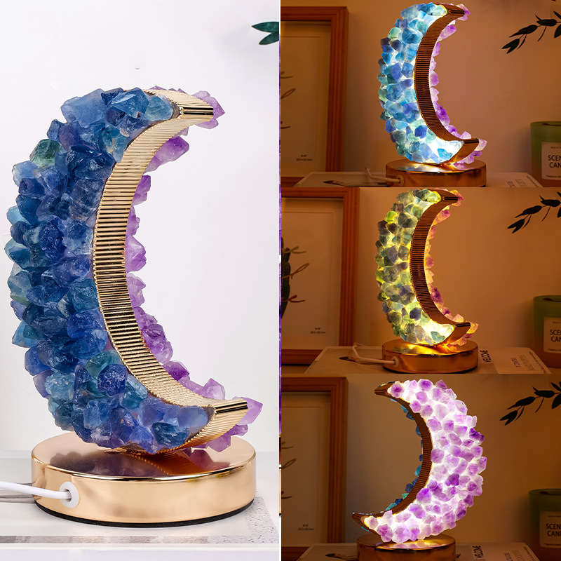 Crescent Moon Crystal Lamp